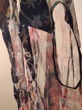 Sheer Floral Button-Down Blouse in Black and Pastel Floral